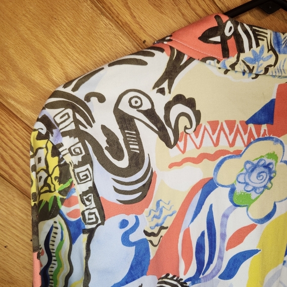 Erin london stretch abstract painted look large button down lightweight jacket - Picture 10 of 16